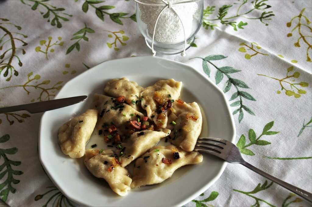 Polish pierogi with bacon